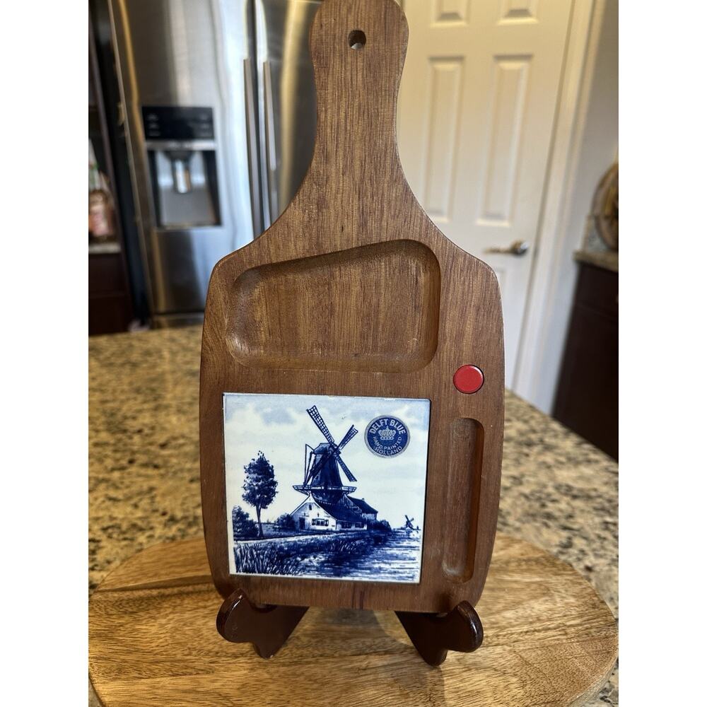 Vintage Delft Blue Tile / Cheese Cutting Board Made In Holland Hand Painted